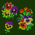 Vector illustration cross stitch pansies